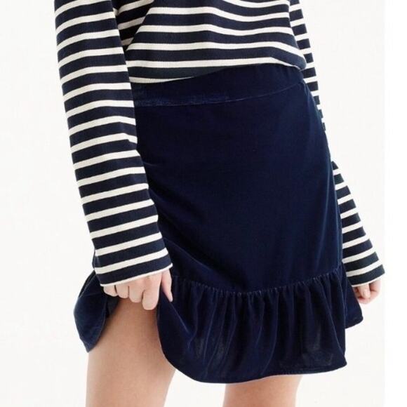 J. Crew Navy Blue Velvet Flounce Ruffle Mini Skirt NWT - Picture 1 of 10